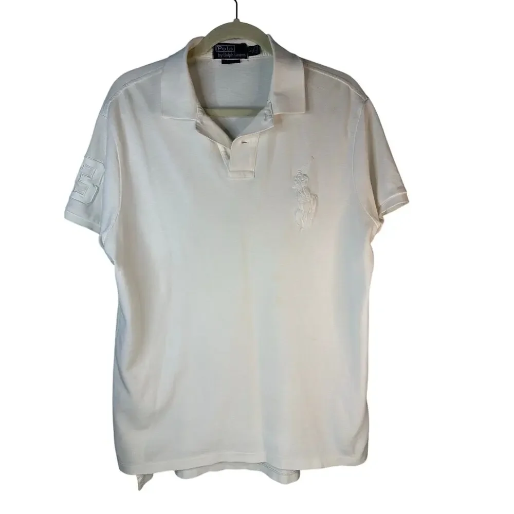 Polo Ralph Lauren White Cotton Mesh Polo Shirt Big Pony logo and a 